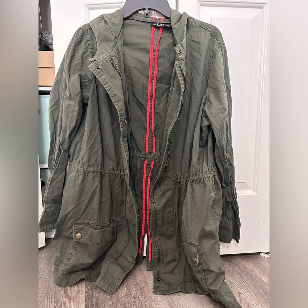 a.n.a Olive Utility Jacket with Red Trim